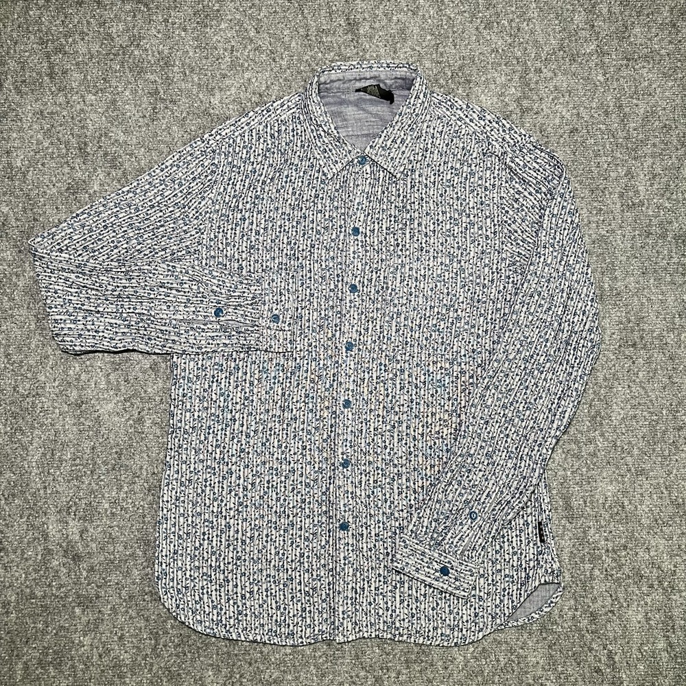 John Varvatos USA Button Up Men Small Navy Blue Floral Button Up Long Sleeve